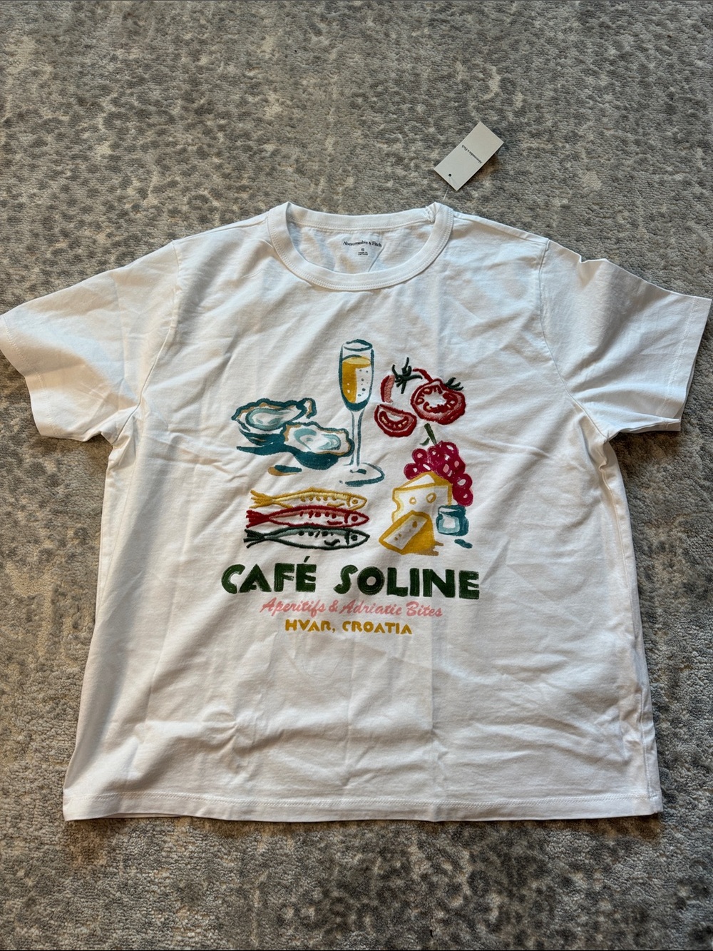 Abercrombie & Fitch White Tee with Colorful Café Soline Graphic